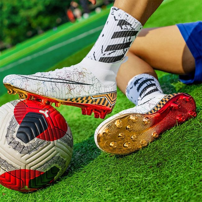 New Cool Men Soccer Shoes Tf/fg High Ankle Football Boots Teenagers Adult  Kids Cleats Outdoor Indoor Grass Training Match Sport Sneakers Women, Eu Siz