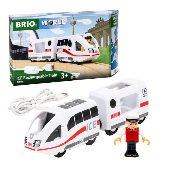 Brio World Railway Series USB Rechargeable ICE Train 36088 Wooden Rail, Electric Vehicle, Locomotive 3 Years Old and Up