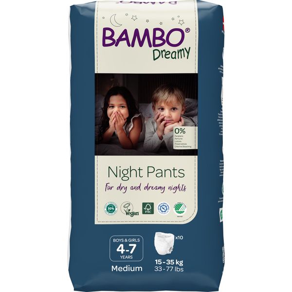 Bambo Dreamy Night Pants Nappies, Pull Up Pants, Eco Night Time Nappies Keep Beds Dry All Night, Pull Ups Training Nappies, Secure, Comfortable, Potty Training Pants, Children Aged 4-7, 15-35kg, 10PK