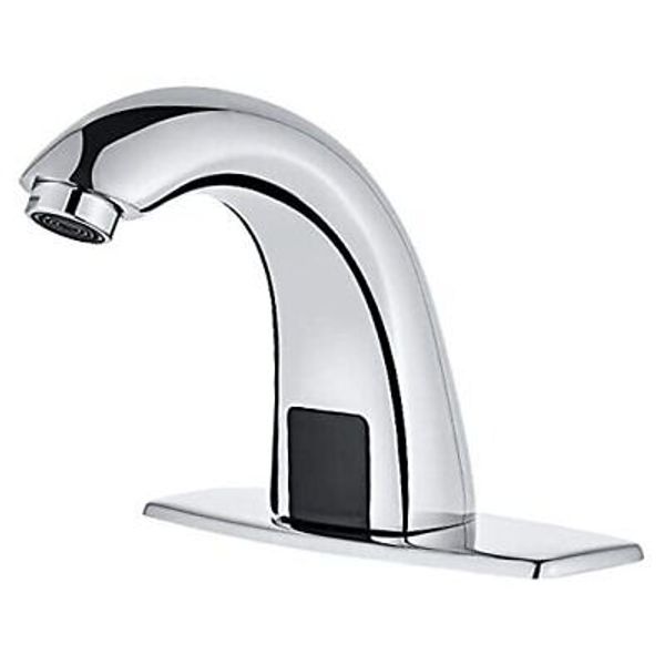 Automatic Touchless Bathroom Sink Faucet with Hole Cover Plate, AC/DC Powered