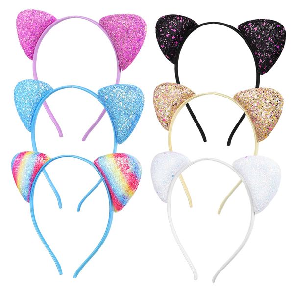 BESPORTBLE Cat Ears Headbands Set: 6Pcs Cute Glitter Cat Head Accessories, Glitter Cat Costume for Women Girls Cat Ears Fancy Dress for Christmas Cosplay Concert Party