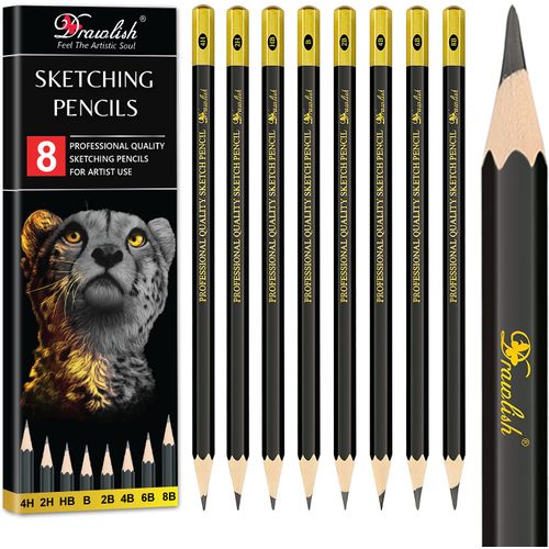 Sketching Pencils Set of 8 - B, 2B, 4B, 6B, 8B, HB, 2H, 4H - Drawing Pencils with Graphite Lead & Premium Wood are Ideal for Sketching, Shading & Doodling - For Beginners & Professionals