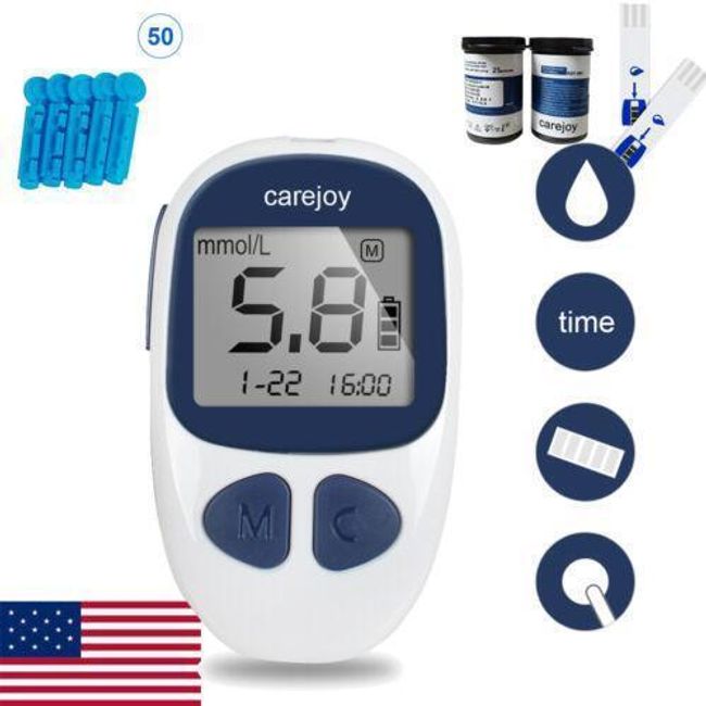 Carejoy Blood Glucose Glucometer Sugar Meter Monitor Diabetes +50 Teststrips USA