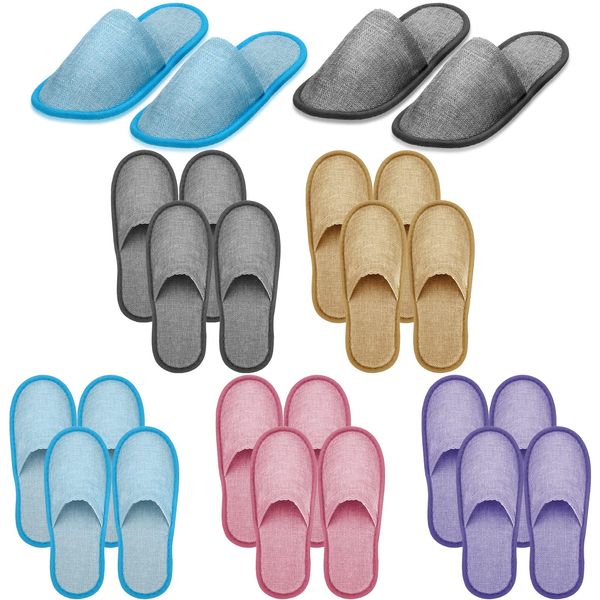 Geyoga 10 Pairs Washable Disposable House Slippers Non Slip Spa Slippers Unisex Disposable Closed Toe Colorful Slippers for Hotel Home Guest Travel Summer Party, US Men Size 10 and Women Size 11