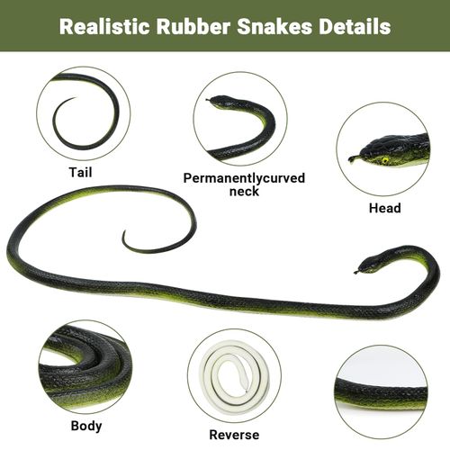 FOUUAAOOU Realistic Rubber Snake, 2Pack Fake Snake Rubber Snakes Keep Birds Away, Realistic Snake Toy for Garden Props, Pranks, Halloween Decoration(52 Inch)