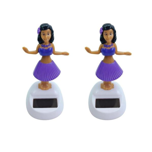 2Pcs Purple Solar Powered Dancing Hula Girl Dashboard Decorations Swinging Bobbleheads Collection Figurines for Auto Interior Home Decor Solar Power Kits Learning and Education