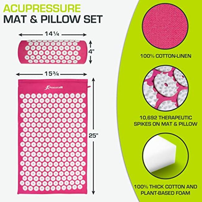 ProsourceFit Acupressure Mat and Pillow Set for Back/Neck Pain Relief and  Muscle Relaxation