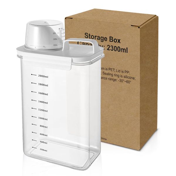 Luftdichter Waschmittel Aufbewahrung Box Waschmittelbehälter mit Messbecher,Waschpulver Dosierhilfe Spender,Behälter für Getreide Reis (2300ml)