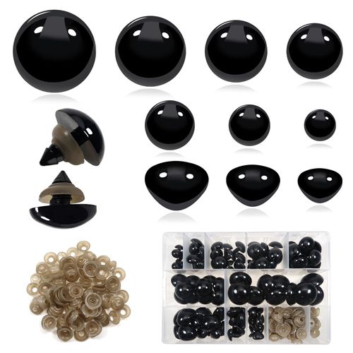 TOAOB 100pcs Large Safety Eyes and Noses Crafts Doll Eyes with Washers 12mm to 30mm Black Plastic Safety Eyes for Amigurumis Crochet and Stuffed Animals Bears Making