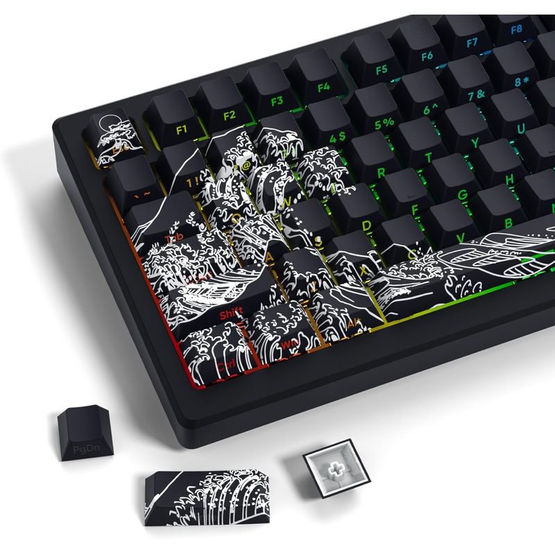Catekro 5 PBT Keycaps Set with Wave Pattern, Double Shot Keycaps ...