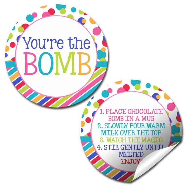 You're The Bomb Colorful Polka Dots Hot Cocoa Bomb Sticker Labels, Total of 40 2" Circle Stickers (20 Sets of 2) by AmandaCreation