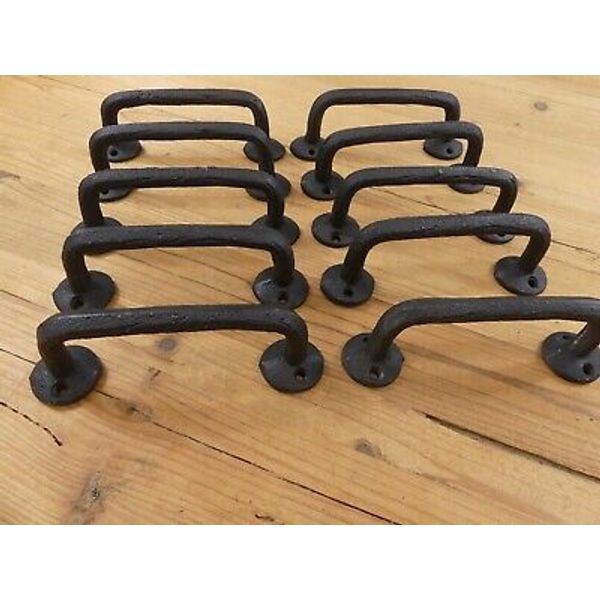 10 BLACK BARN DOOR HANDLES DRAWER CABINET HARDWARE CAST IRON FARM CUPBOARD PULL