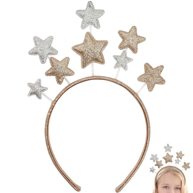 XCOZU Weihnachten Sterne Haarreifen, Haarreif Glitzer Sterne Silber Gold Stirnband für Damen Mädchen, Weihnachten Haarschmuck Haarband für Party Geburtstag Festival