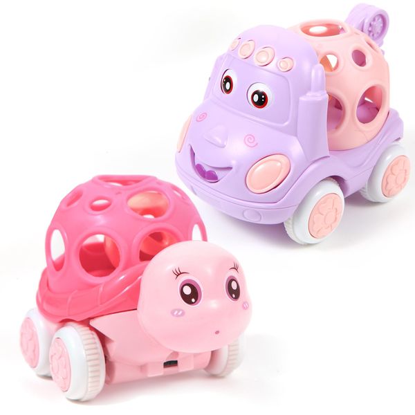 Baby Toy Cars - Toy Cars for Toddlers 1-3,Soft Rattle and Roll Truck for 1-3 Year Olds Girl, Rattle Car for Baby,Gifts for 6-12 Months Baby,Push Toys Cars for Toddler,Baby Girl Toy Cars for Babies