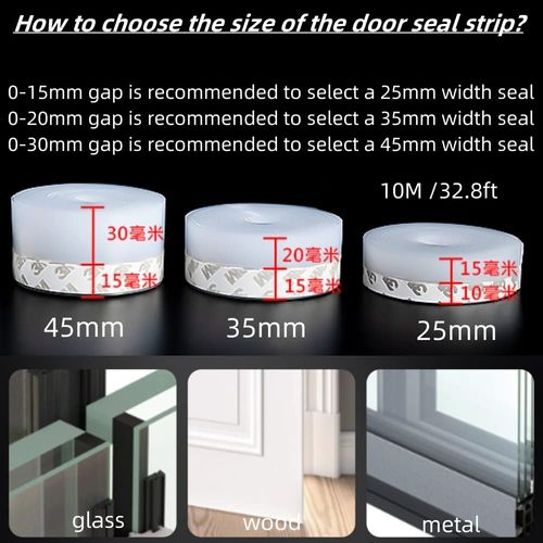 wordmouk 10 m Silicone Seal Door Strip Bottom Weather Stripping Window Sealing Strip Draught Excluder Tape for House Door Waterproof, Windproof, Dust Proof, Soundproof, Insects Proof, 35 mm
