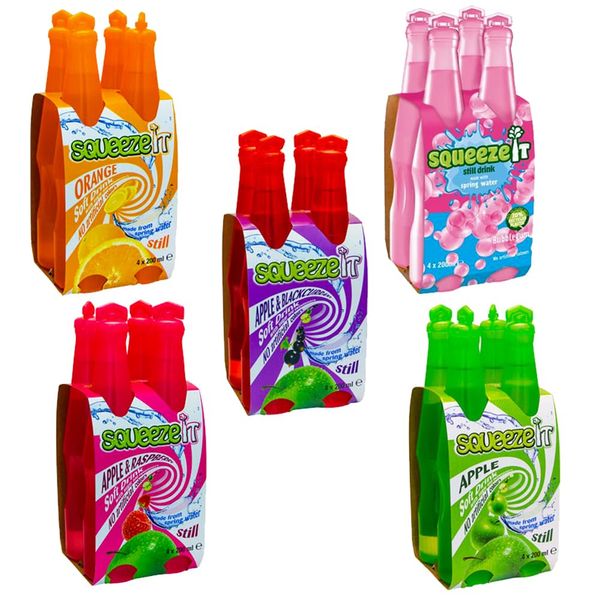 Squeeze It Natural Flavoured Spring Water & Juice Drink Variety Pack - Orange, Apple, Apple & Blackcurrant, Apple & Raspberry, Bubblegum - 200ml (Each 4 Bottles) | 20 Bottles