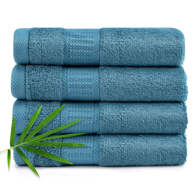 CANFOISON Bamboo Washcloths for Face and Body, 4 Pack Peacock Blue Washcloths for Adult Kids Baby Luxury Super Soft Highly Absorbent Bathroom Towels 13"x13"