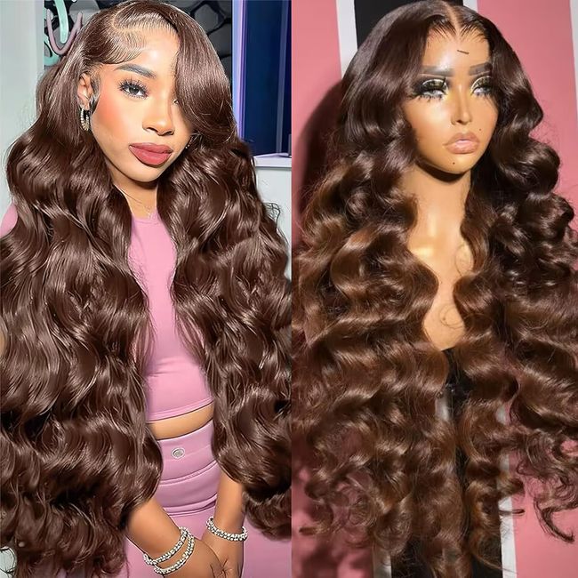 KPROYU Chocolate Brown Lace Front Wig 180% Density Brown Body Wave Human Hair 13x4 Lace Front Wigs Human Hair for Black Women 4# Colored Human Hair Pre Plucked Glueless Wigs