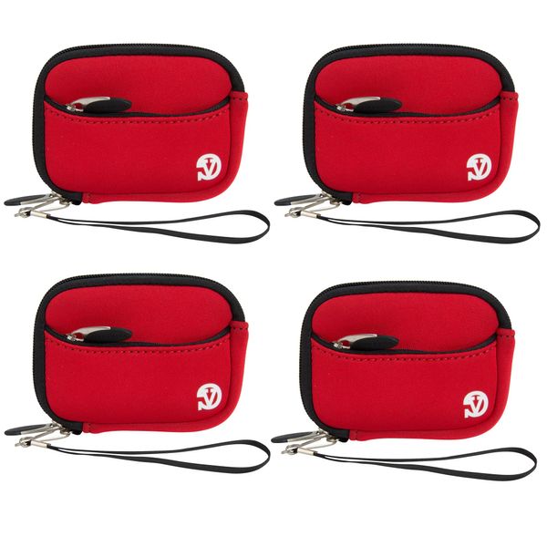 Vangoddy 4-Pack Red Protective Shock-Absorbing Neoprene Camera Carrying Case Pouch Compatible with Minolta Digital Camera