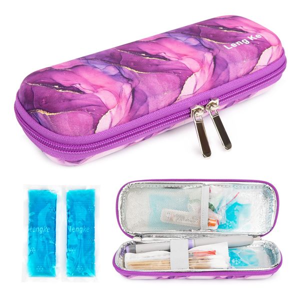 YOUSHARES Insulin Cooler Case with 2PCS Ice Packs - Insulin Case Medicine Cooler for Travel Diabetic Supplies Insulin Cooler Travel Case (Marble Purple)