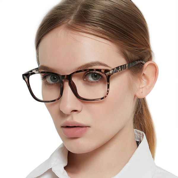 OCCI CHIARI Womens Blue Light Blocking Reading Glasses 3.5+ Square Screen Reader Stylish Computer Glasses Sturdy Spring Hinge (Grey Leopard, 350)
