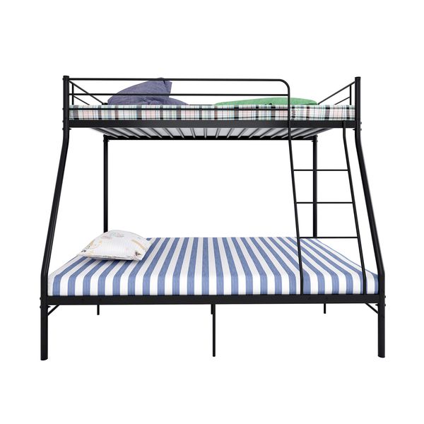 Panana Double Bed Kids Bunk Beds Triple Single Bed Children Metal Bed Frame With Stairs (Black)