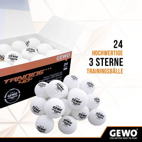 GEWO Table Tennis Balls Training 40+ - 3 Star Table Tennis Balls Made of ABS Plastic with Seam Ping Pong Balls, Diameter 40 + mm, Storage Pack of 24 Pieces, White