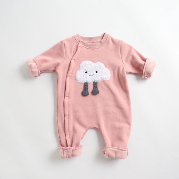 Baby Cartoon Pattern Side Snap Button Design Long Sleeved Romper - 66 (3-6M) / Pink