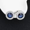 Round Crystal Silver Cufflinks for Men With Men's Cuff Link Set (Blue)