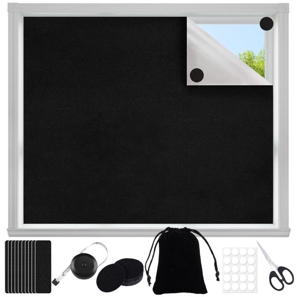 300x145cm Portable Blackout Blind, Blinds Window Easy to Stick No Drill Blinds Blackout Curtains with Self Adhesive Fasteners Ruler Scissor for Travel and Bedroom