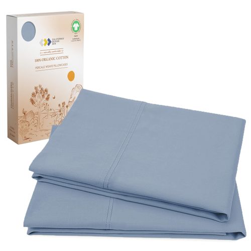 California Design Den 100% Organic Cotton King Size Pillow Cases 2 Set, Authentic GOTS Certified, Soft & Cooling Percale Weave Cotton Pillowcases (Blue Hydrangea)