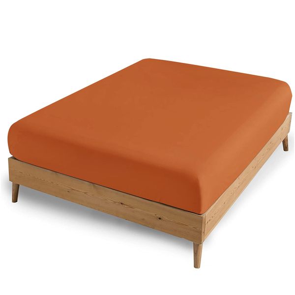 AMEHA Double Fitted Sheet - Rust Bed Sheets Extra Deep Pocket 16 inch (40 cm) Soft Brushed Microfiber for Double Bed
