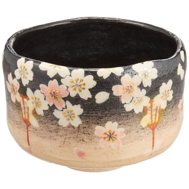 Kyoto Ware TRY740 Kiyomizu Ware Rakuin Kiln Matcha Bowl (with Paulownia Box), Night Cherry Blossom