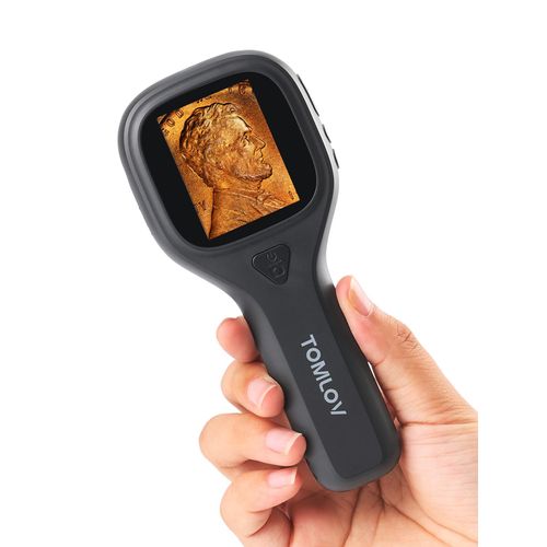 TOMLOV P10 Evo Handheld Close-Up Microscope: 20X Digital Coin Microscope for Adults Kids, LED Lighted Magnifier with 2" IPS Screen, Battery, Jewelers Loupe Compatible with Windows/macOS, Black