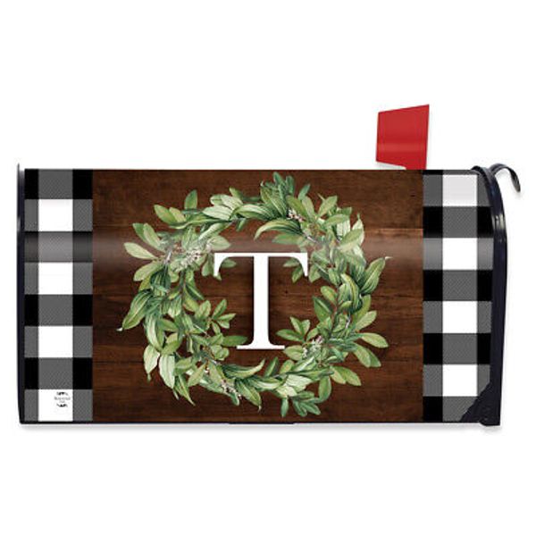 Wreath Monogram Letter T Mailbox Cover Everyday Standard Briarwood Lane