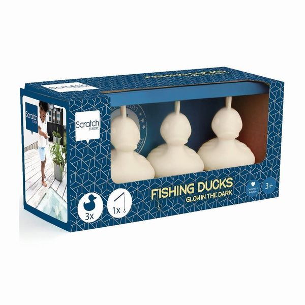 Scratch Europe Glow in The Dark Fishing Ducks Set of 3- Includes 1 Fishing Pole- Improves Fine Motor Skills- Bathtub, Pool, Water Table, Birthday and Party Favor Toy for Boys and Girls 3+