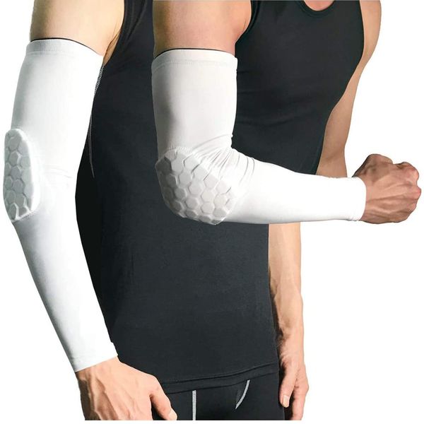 RGA Elbow Pads, Basketball Pads, Basketball Elbow Arm Protector, Padded Compression Protection, Elbow Arm Sleeves, White (pack of 2), L