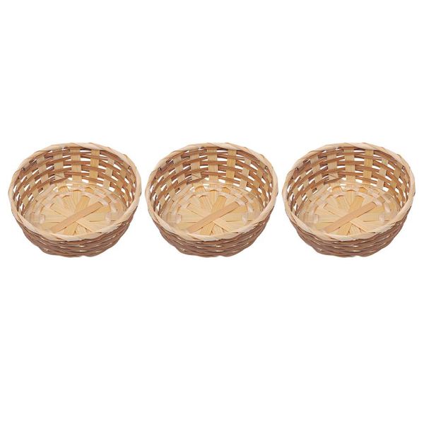 EXCEART 3pcs Natural Wicker Fruit Basket Bread Basket Tray Storage Basket Willow Woven Fruit Basket Bread Serving Basket Round Shallow Basket