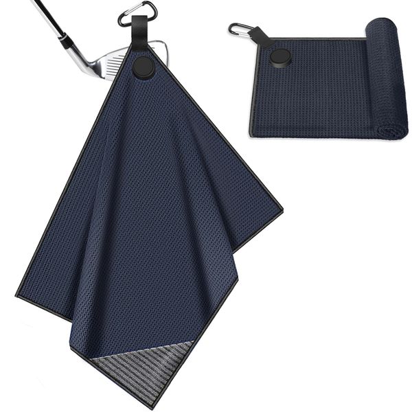 DESELL Golf Towel, Golf Goods, Magnetic, 15.7 x 19.7 inches (40 x 50 cm), Golf Equipment, Accessories, Super Absorbent, Quick Drying, Clean, Easy to Carry, Beginners, Carabiner Included (Black)