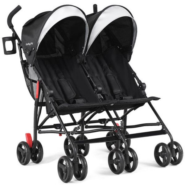 Foldable Twin Baby Double Stroller Ultralight Umbrella Kids Stroller-Black