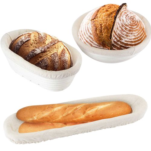 Gerrii 3 Packs Bread Banneton Proofing Basket 9" Round and 10" Oval and 15 Inch Oval Cane Sourdough Baskets Bread Baking Dough Bowl for Bakery Home Bakers