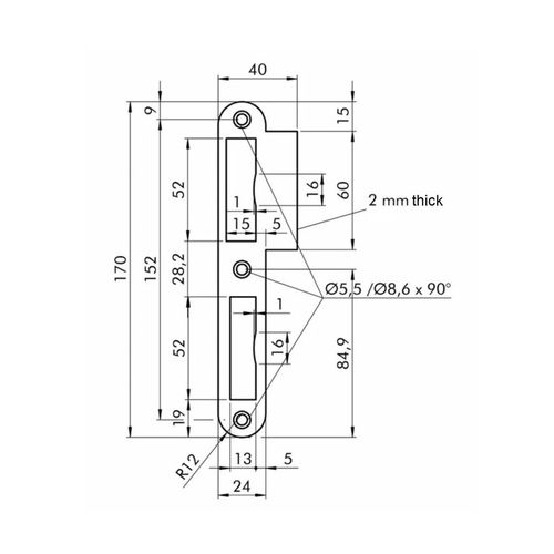 Premium Quality M4TEC ZB7 Gloss Stainless Steel Strike Locking Door Plate - Sturdy, Durable & Easy to Install – Elegant Design – DIN L – Suitable for Single & Double-Turn Interior Flush Door Locks