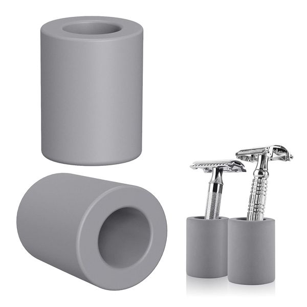 Linkidea 2 Pack Safety Razor Stand Opening Diameter 0.8"(2.2cm) Diatomaceous Earth Men Shaving Razor Holder for Bathroom Countertop Viking Merkur Double Edge Safety Razor (Grey)