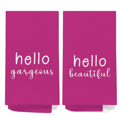 SPBL&L Hot Pink Hand Towels,Pink Kitchen Set of 2 Towels,Hello Gorgeous Hand Towels,Hello Gorgeous Kitchen Set,Makeup Decor,16x24 Inch