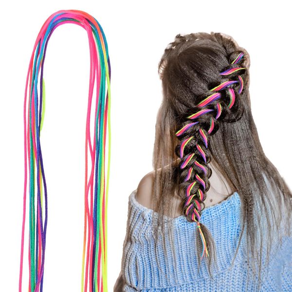 Qianyu 30 Pcs Colorful Hair Wrap String For Braids Hair Tinsel Extensions Party Highlights Braiding Wire Ribbon Hair Thread Long Hair Rope Band for Women Girls Braid Hair Styling Accessories (Style 2)