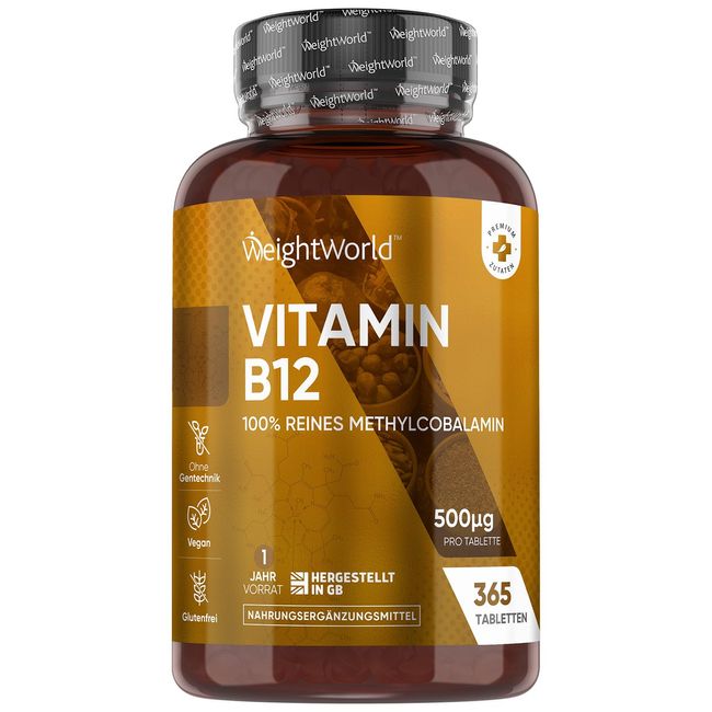 Vitamin B12 Tablets High Strength - 365 Vegan Energy Tablets (1 Year Supply) - 500mcg - Fatigue & Tiredness B12 High-Strength Supplements - Gluten-Free Methylcobalamin B12 Supplement for Immunity