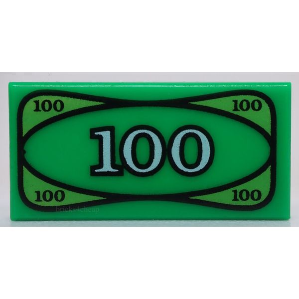 Lego 3x Green 1 x 2 Decorated Tile $100 Bill Cash Money