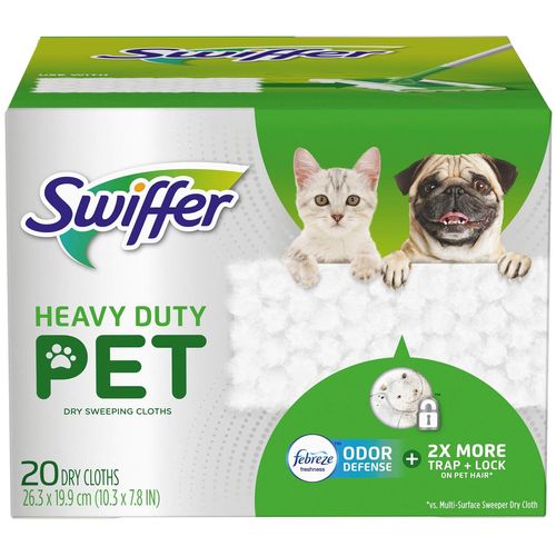 Swiffer Heavy Duty Pet Dry Sweeping Cloth Refills with Febreze Odor Defense, 20Count