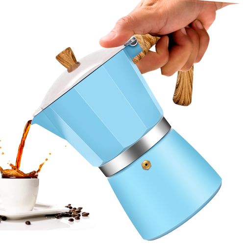 Vaolvpant 9 Cup Aluminum Moka Pot Classic Stovetop Espresso Coffee Maker 450ml 15oz Coffeemaker Percolator Mocha Pot Greca Coffee Maker Cafe Makers for Italian and Cuban Café Brewing Blue
