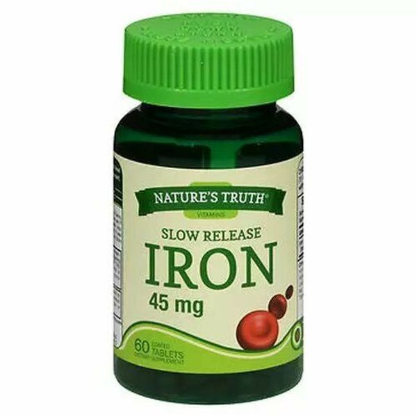 Nature's Truth Vitamins Slow Release Iron Dietary Supplement Tablets 45mg 60 Ct